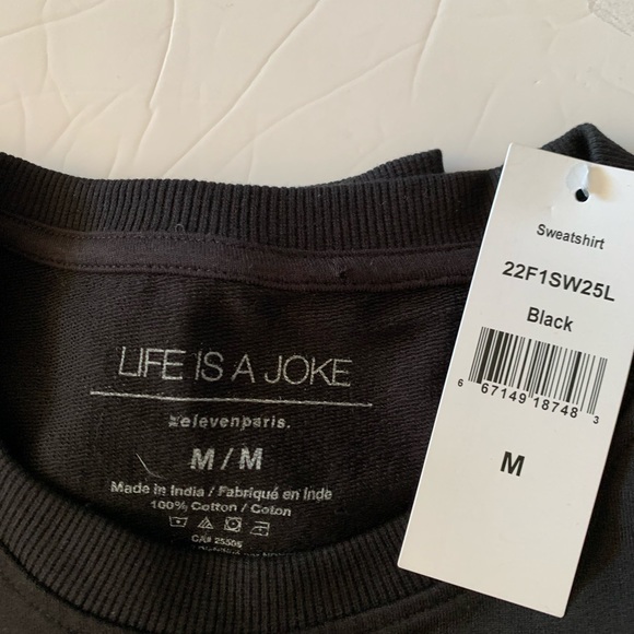 NWT Life Is A Joke by Eleven Paris 100% cotton logo sweatshirt black unisex M - Picture 7 of 8